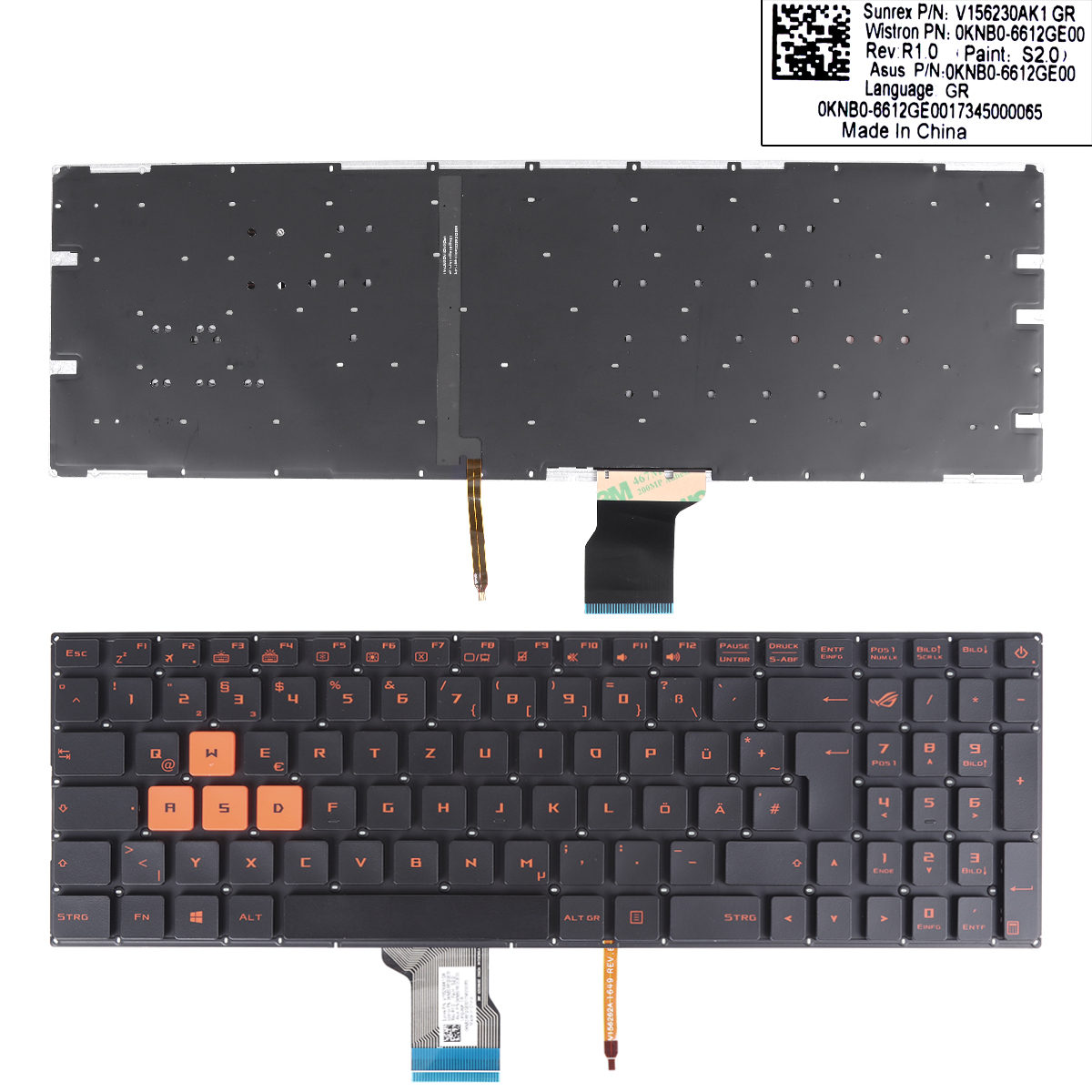 Picture of New Replacement Laptop Keyboard For  Asus GL502VM GL502VS GL502VT GL502VY GL702VS GL702V BLACK （WASD and printing are orange）Backlit WIN8 GR Layout